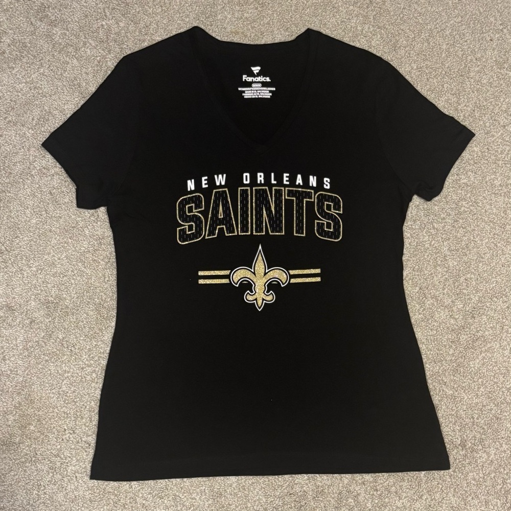 New Orleans Saints Women’s V-Neck Tee Black Medium NWOT